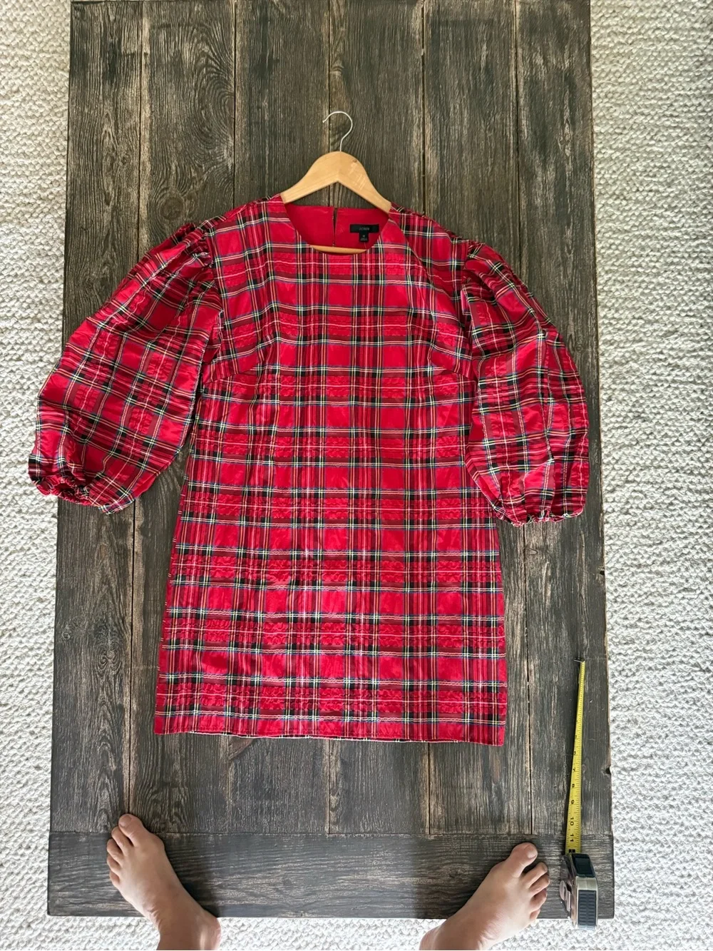 J.CREW PUFFED SLEEVE RED TARTAN DRESS — SIZE M, NWT